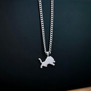 Silver Detroit Lions Necklace - 5mm Cuban - 20" Chain - NFL - Football - Sports